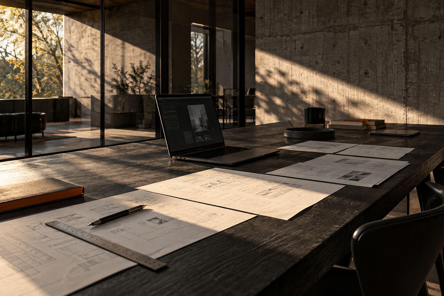 A contemporary workspace arranged for reviewing software designs and project ideas.